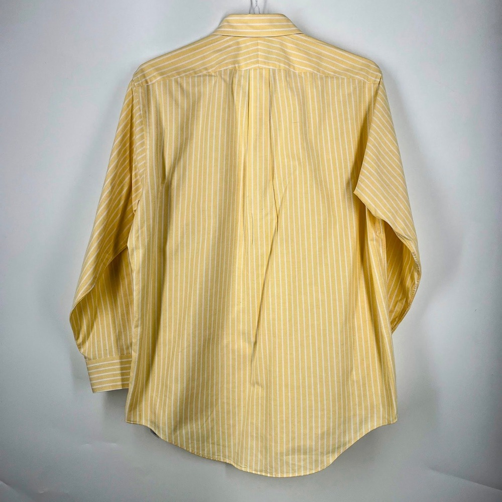 Lands End Mens Yellow White Striped Button Down Oxford Shirt Long Sleeve Cotton - Picture 2 of 13